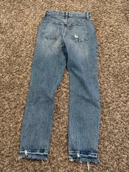 Abercrombie & Fitch The Mom High Rise Distressed Light Blue Straight Leg Jeans - Picture 3 of 3
